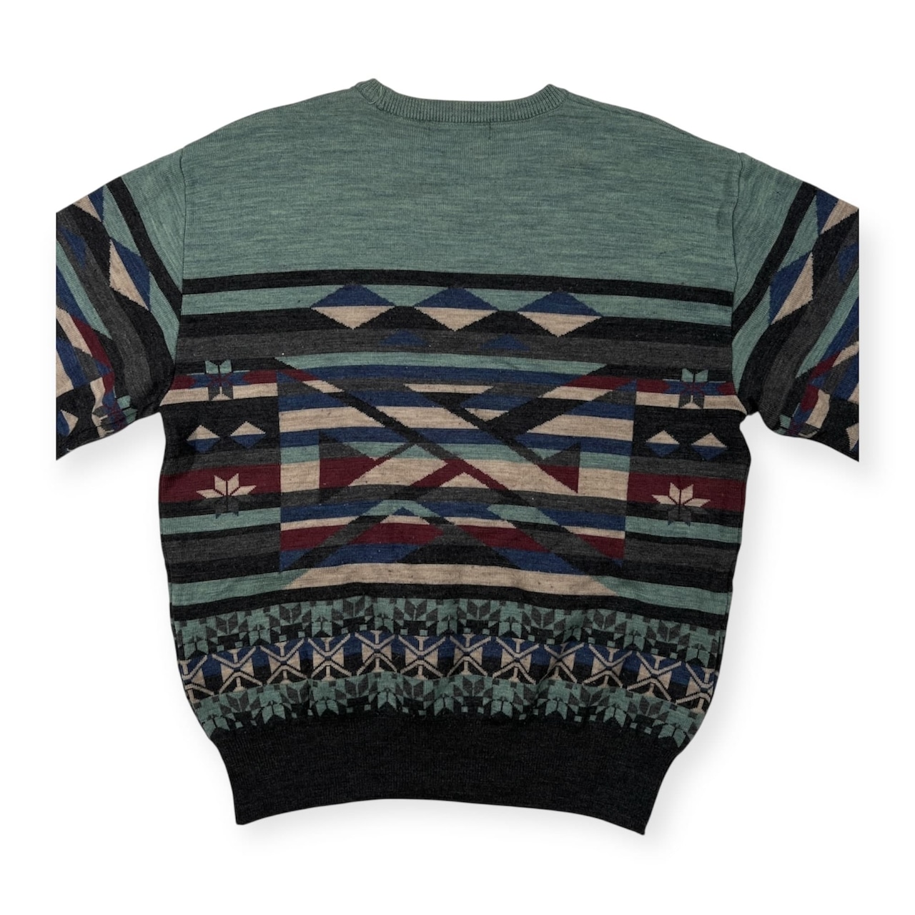 Black&White ブラックアンドホワイト 二重編み ノルディック デザイン ウールニットセーター サイズ L /メンズ/ゴルフ/日本製