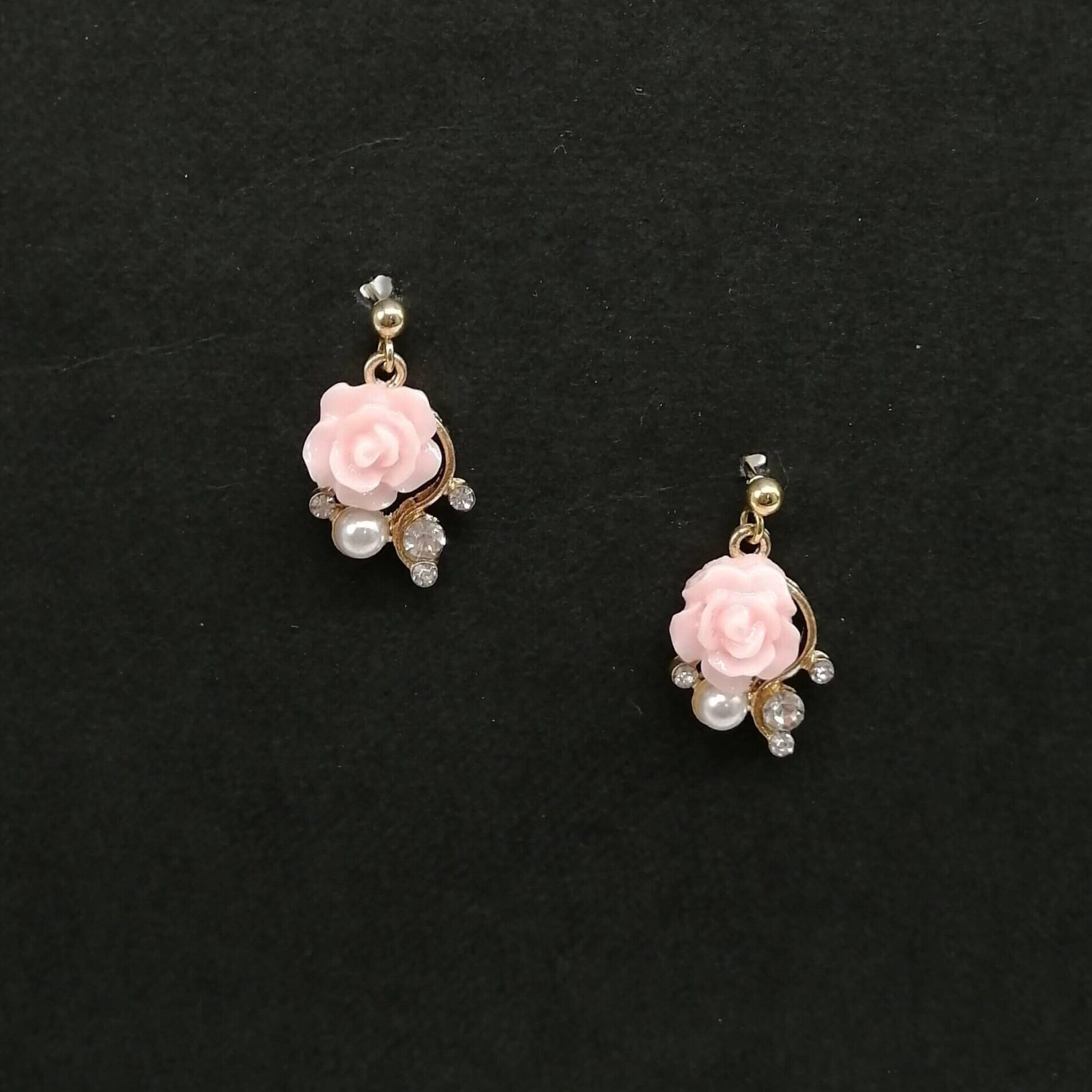 サージカルステンレス ピアス】ピンク ローズ パール 薔薇 ばら バラ