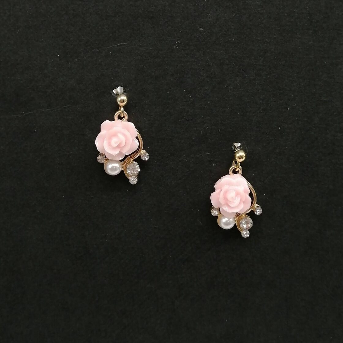 サージカルステンレス ピアス】ピンク ローズ パール 薔薇 ばら バラ 