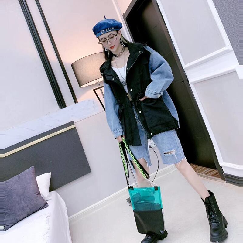 プラスサイズの婦人服2020新しい脂肪MM秋のトレンドジッパールーズスタイルデニムステッチジャケットジャケットウエスト ミックスインファッション77951226267