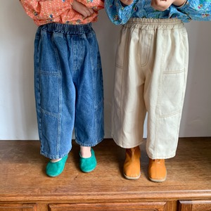 《取寄》 バイカーデニムクロップドパンツ （全２色） KMAI 韓国子供服 ボトムス パンツ 半端丈 ジーンズ ジーパン