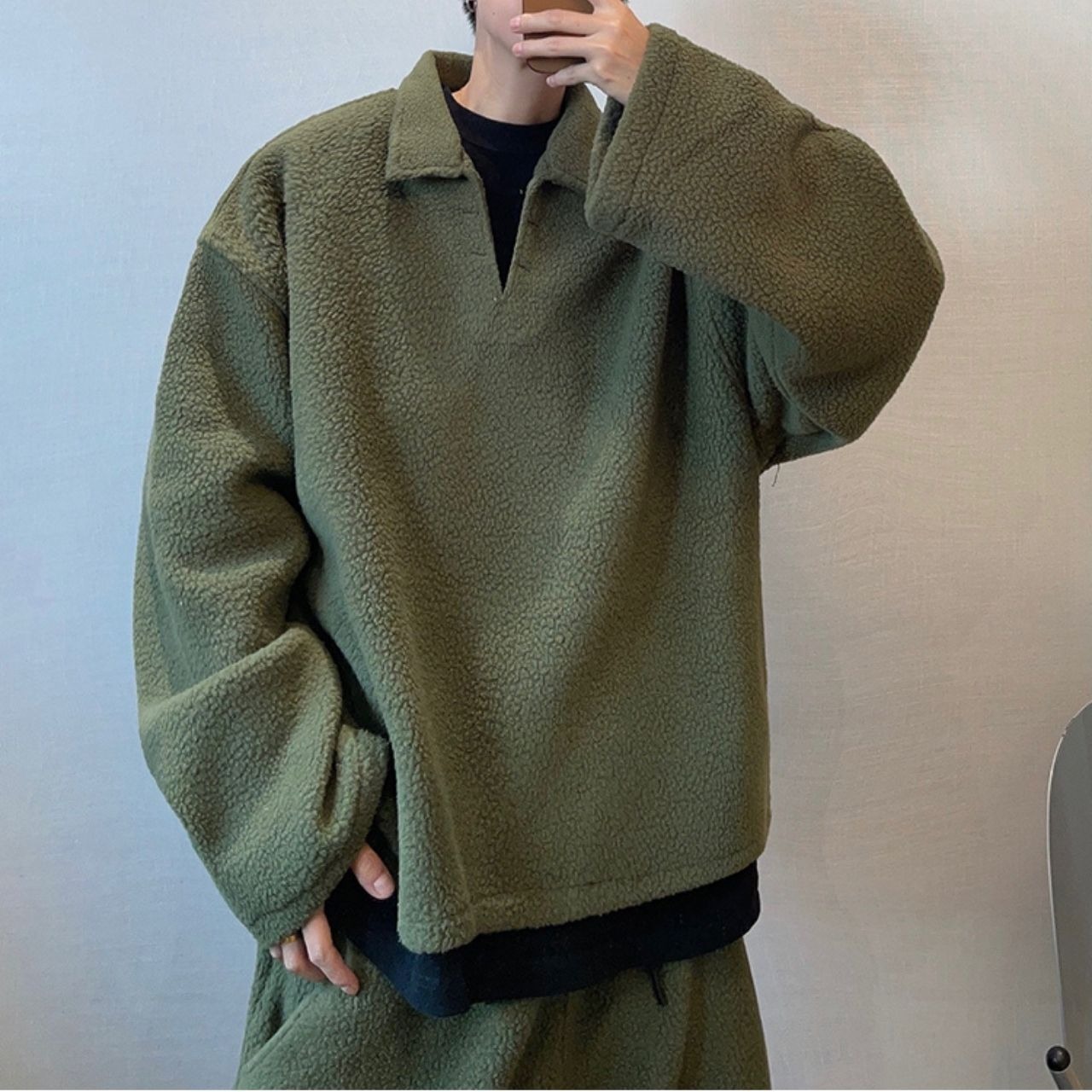 アーミーグリーンボアトップス（別売りでセットアップのパンツあり）　1045