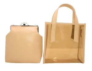 [JERI MARL] 透明 クリア トートバッグ がま口 ショルダー (ベージュ) 夏バッグ 3way 工房 手作り 日本製 エコパッケージ MX-0022-191