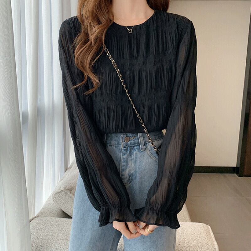 選べる全5色 透け感シャーリングブラウス シフォンブラウス 選べる全5色 透け感シャーリングブラウス シフォンブラウス