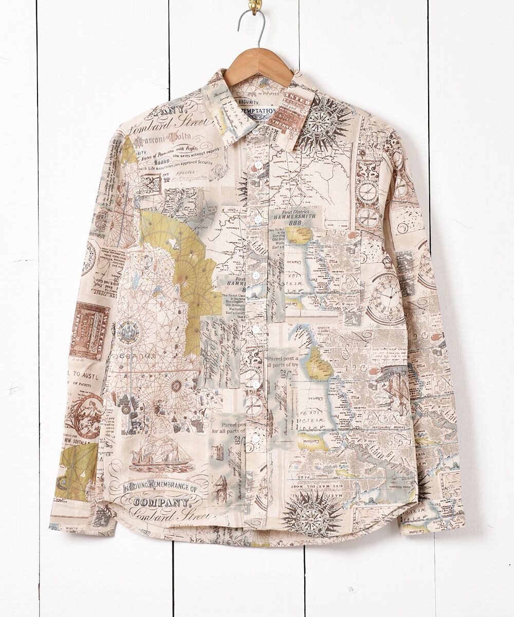 「TEMPTATION」 マップ柄 長袖リネンシャツ | GRAPEFRUIT MOON Online Shop｜レディース＆メンズ  古着・ヴィンテージ 下北沢 powered by BASE