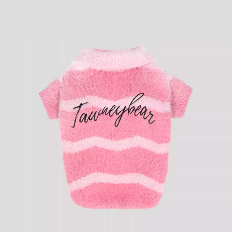 ピンクボーダーのふんわりニットトップス 犬服 00999