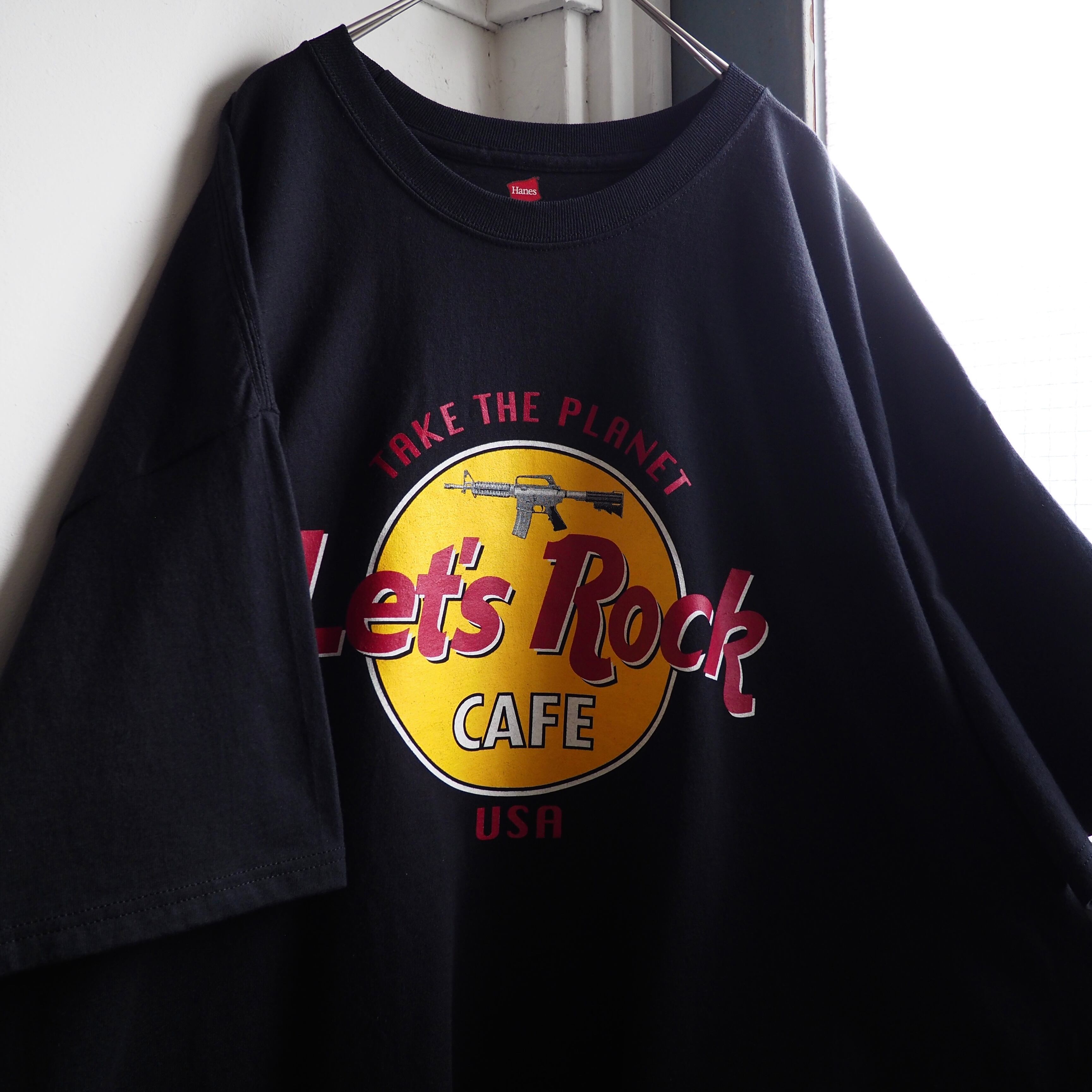 ” Let's Rock CAFE ” SMG printed Black Over silhouette Tee
