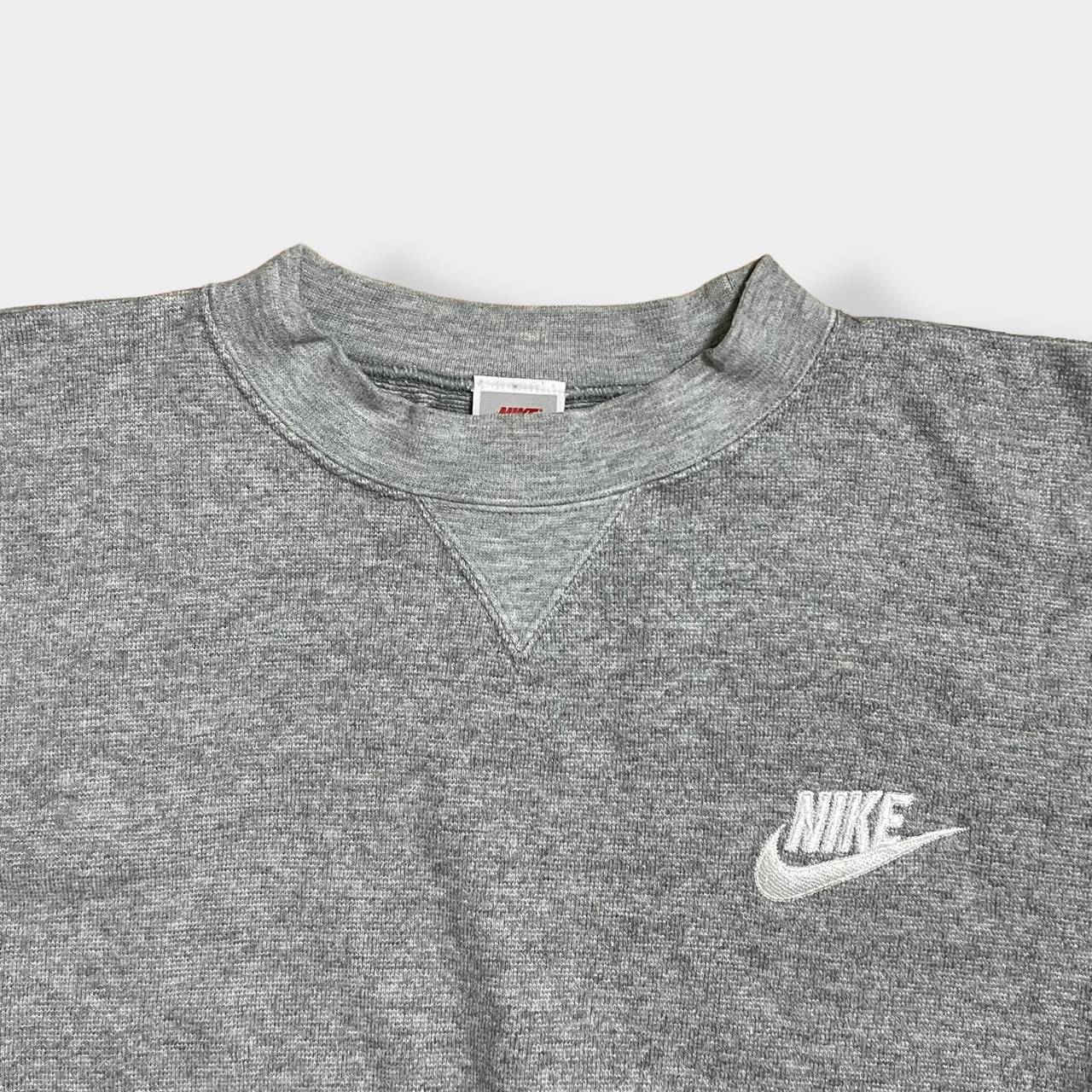 【NIKE】90s 日本製 銀タグ 刺繍 ロゴ スウェット トレーナー プルオーバー 極太アーム 長めリブ 脇リブ グレー L ナイキ オールド ビンテージ US古着