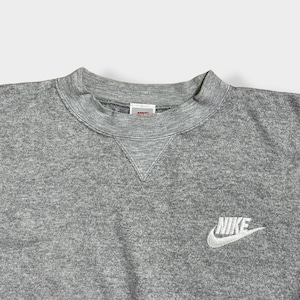 【NIKE】90s 日本製 銀タグ 刺繍 ロゴ スウェット トレーナー プルオーバー 極太アーム 長めリブ 脇リブ グレー L ナイキ オールド ビンテージ US古着