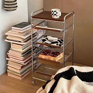 mesh steel shelf (single) / メッシュ スチール シェルフ トローリー ウッド ５段 棚 移動式 韓国家具
