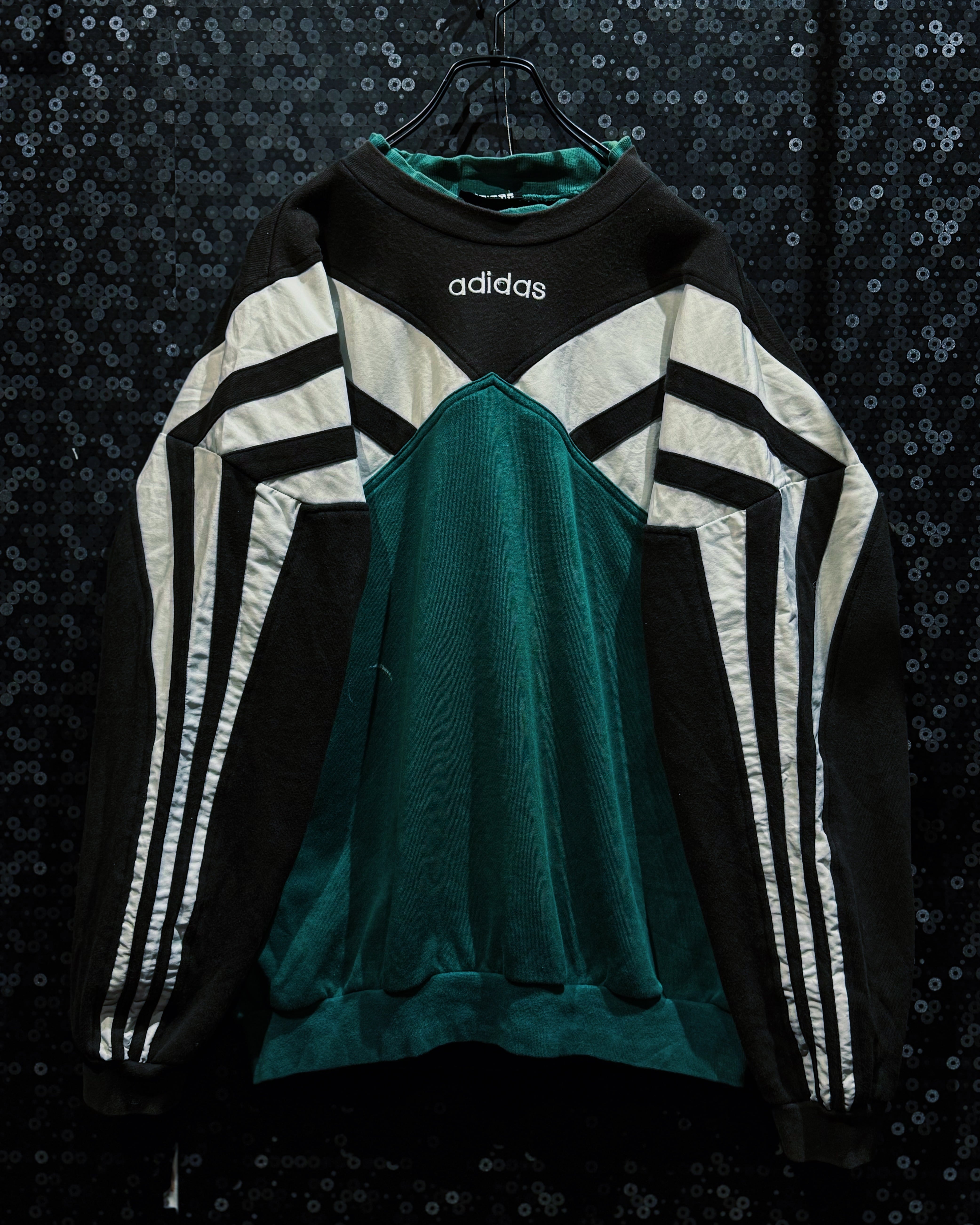 【ÆIEM】“adidas”vintage 90s emerald green × black switching three stripe sweat pullover