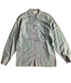 Vintage 60-70s M Rayon Ombre Check shirt -Sportsman-