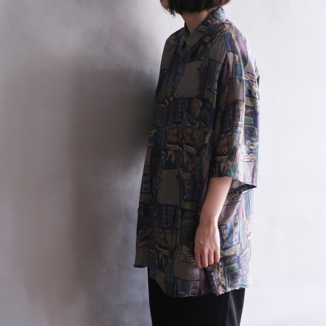 art graphic pattern h/s silk shirt