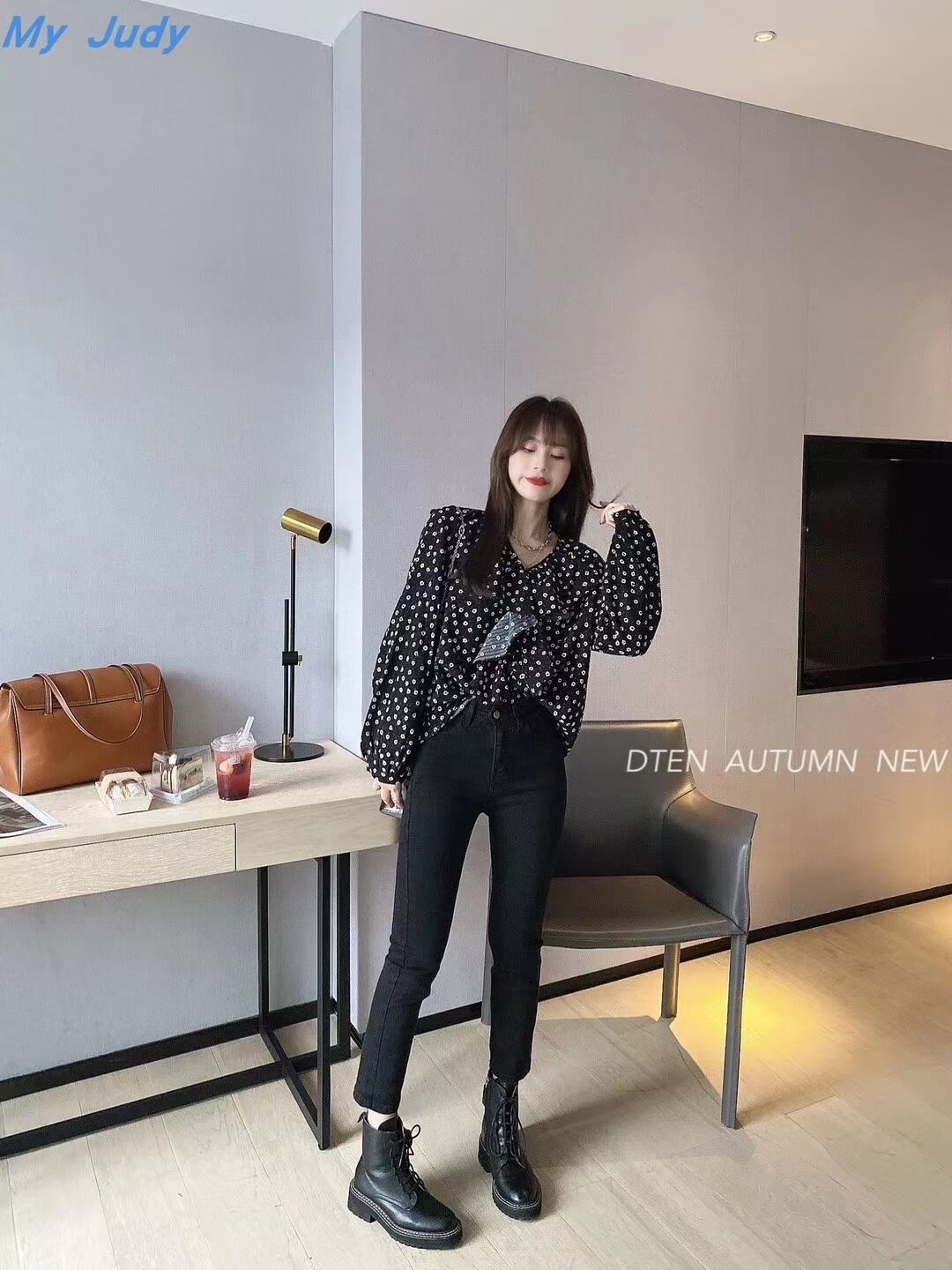 小花ドットフリルブラウス　AJ1079-819