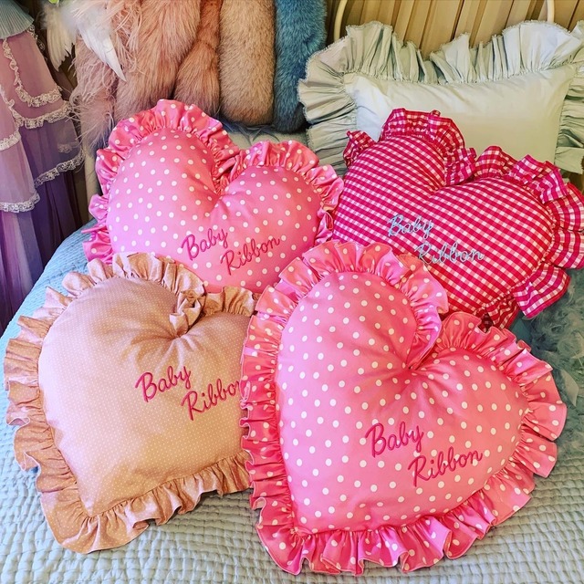 ハートクッション　サーモンピンク (220418)