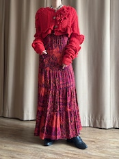 red color frill remake knit cardigan-5151-2