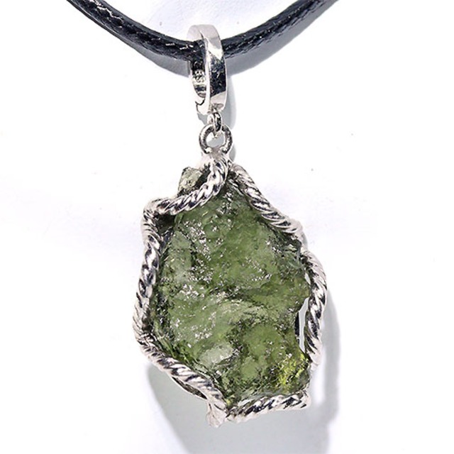 〔J361-2〕チェコ産 天然モルダバイト sv925 ペンダントトップ Moldavite モルダウ石