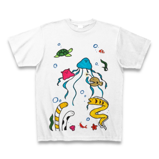 海の仲間たちtシャツ おもしろい ネタ 手描き イラスト 可愛い 動物 半袖 白 大人サイズ 送料無料 Veritist