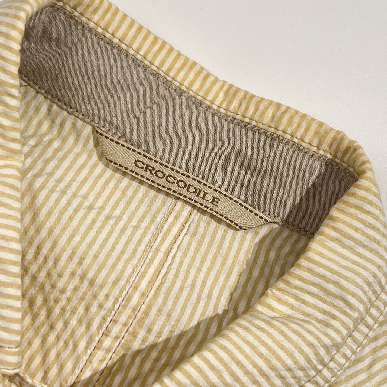 Crocodile クロコダイル シアサッカー ストライプ柄 カバーオール風 ジャケット サイズ L /イエロー ベージュ系 メンズ ワーク