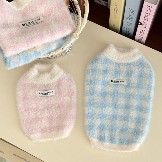 起毛ギンガムチェックの柔らかベスト　犬服猫服　00606