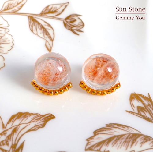 サンストーン + レジン ゴールド ビーズ ピアス 【Tutu】 天然石 原石 パワーストーン オレンジ