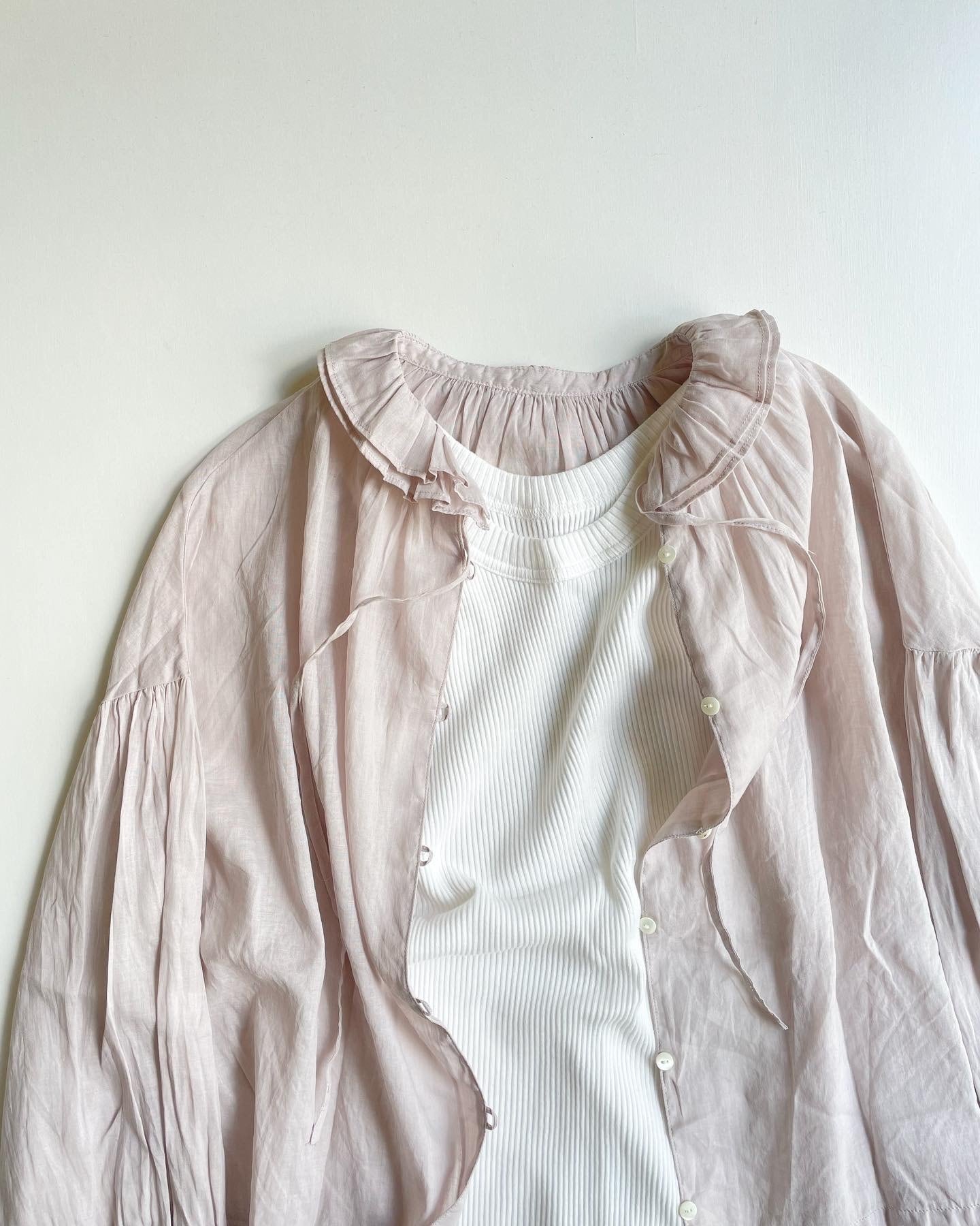 Gauze# 】2way DOUBLE FRILL COLLAR BLOUSE ［ G843 ］ダブルフリルカラーブラウス レイヤードスタイル  フリルカラー 薄手ブラウス / ガーゼ | 余韻の時間