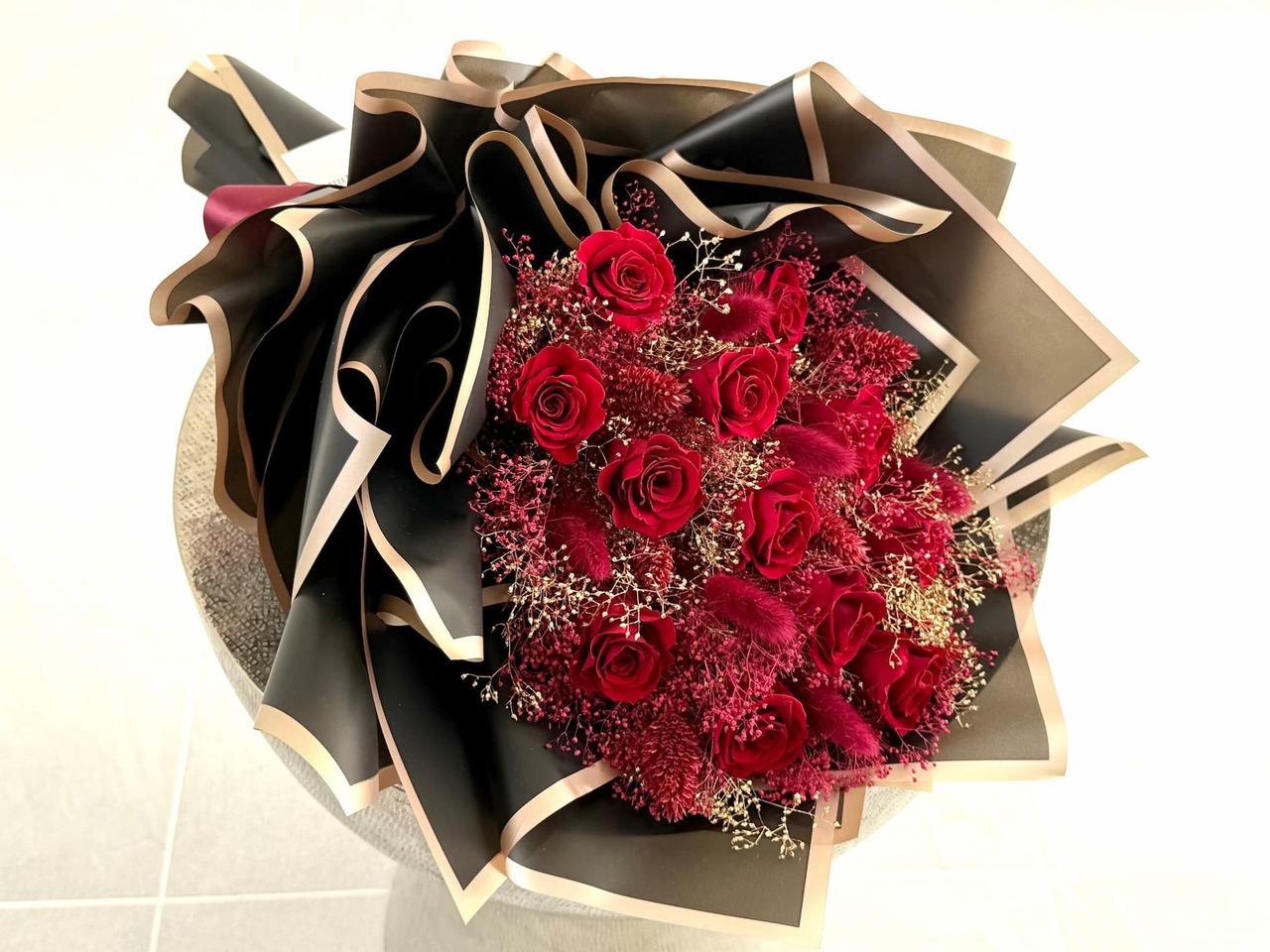 Crimson（クリムゾン）｜プロポーズブーケ／12本のプリザーブドローズ レッド - 1