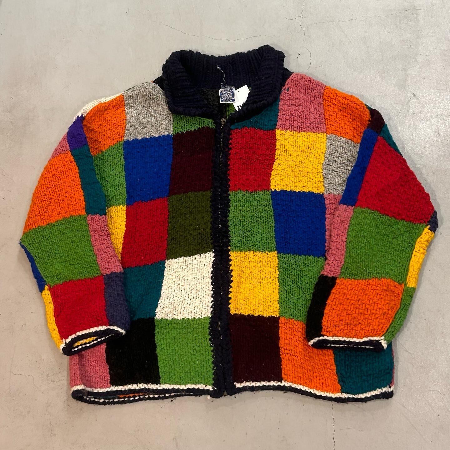 80s〜90s TEJIDOS IMALAYA full zip patchwork Ecuador knit【高円寺店 