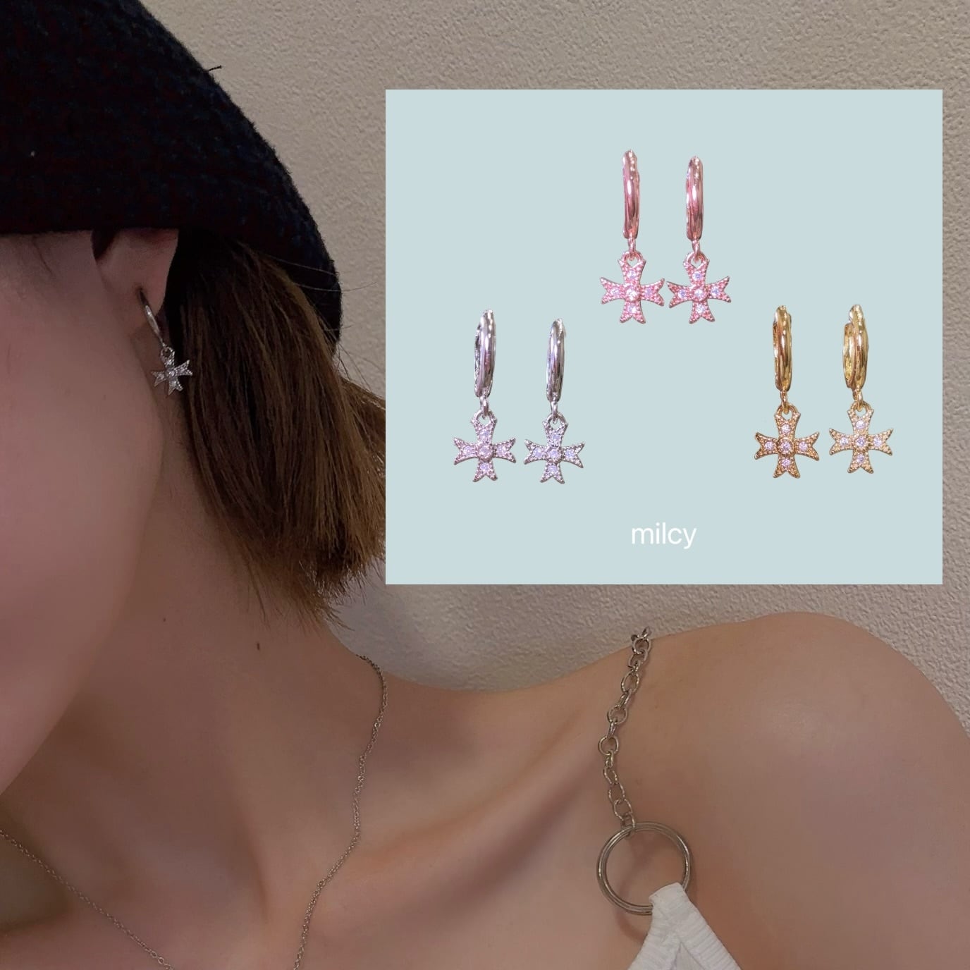アクセサリー Mi Cross hoop pierce | milcy（ミルシー） 大人フェミニンアクセサリー