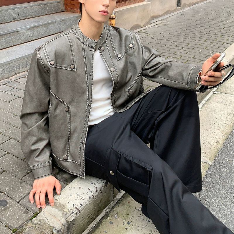 スタッズ付きノーカラージャケット C10434