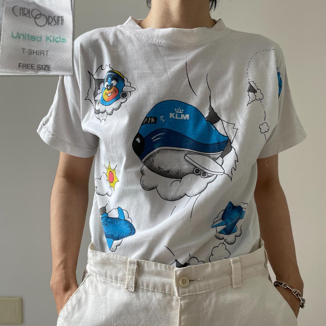 GF705 90s Tシャツ KLMオランダ航空 イラスト 航空会社 企業T