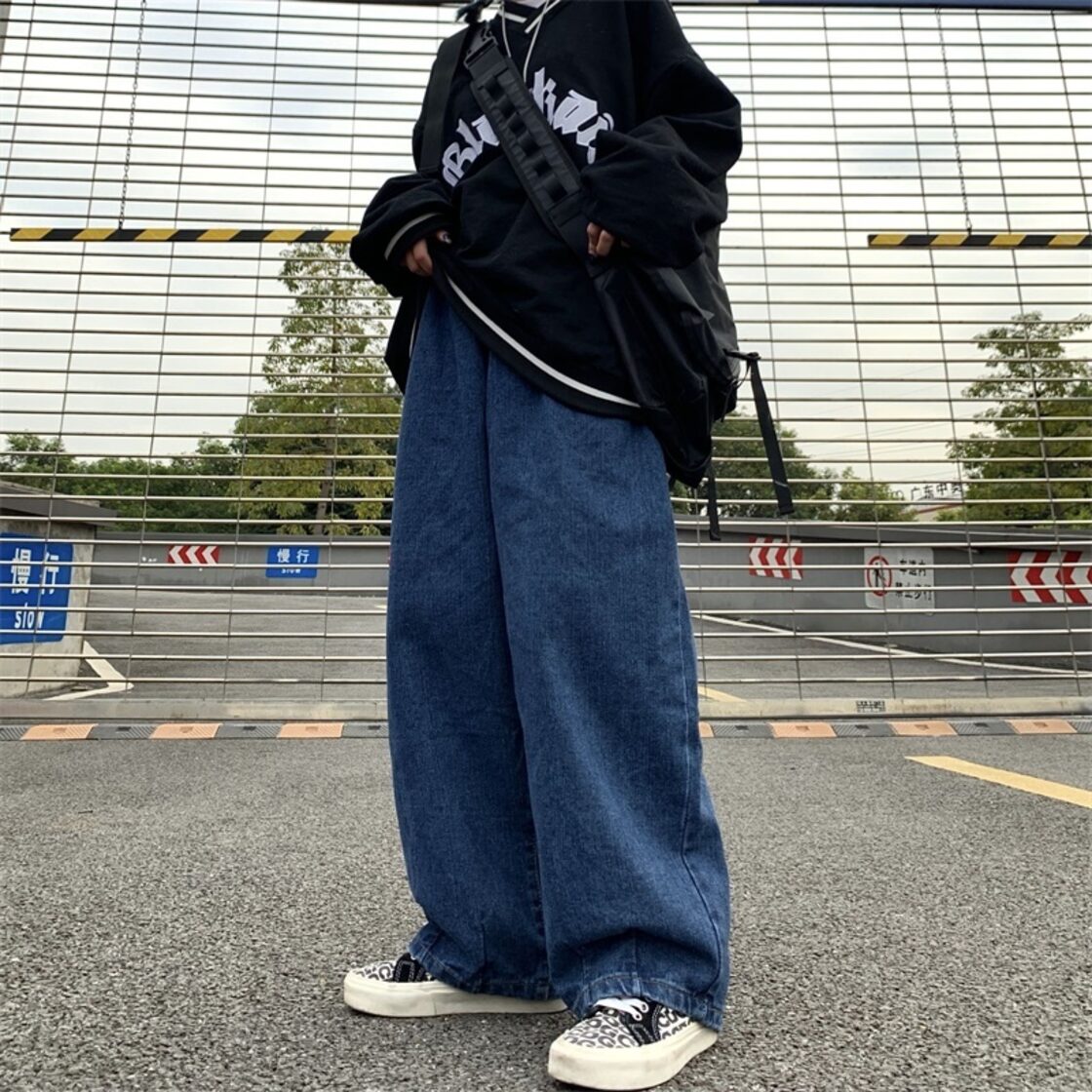 韓国ファッショントレンドスタンダードダークブルージーンズ ルーズ 