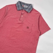 90s CHAPS チャップス 切替 チェック 鹿の子 半袖 ポロシャツ L/レッド系 メンズ ビンテージ 日登美