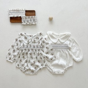 【BABY＆KID】春新作韓国風ロールカラー花柄ロンパース