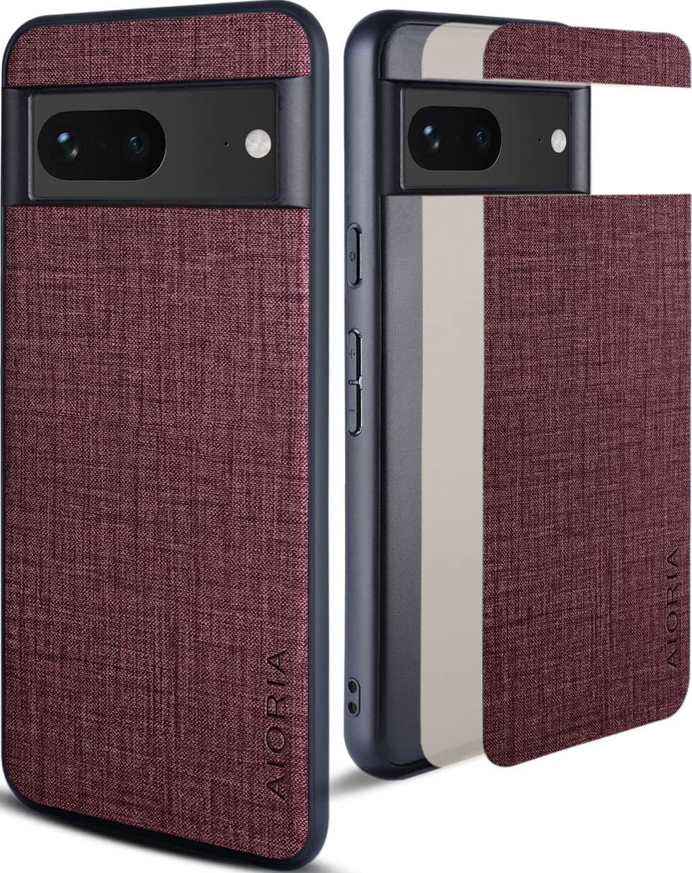 Aioria 互換性 ケース for Google Pixel 8 5G 生地パターンレザー高級に保護純色スマホケース (Red, For Google Pixel 8)