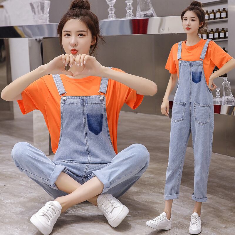 【新作】【送料無料】 マタニティウェア2020夏の新しいファッションヒーニャスタイルのデニムオーバーオール+ Tシャツカジュアルマタニティスーツ-アリババ サマー 夏物 expec241164984599