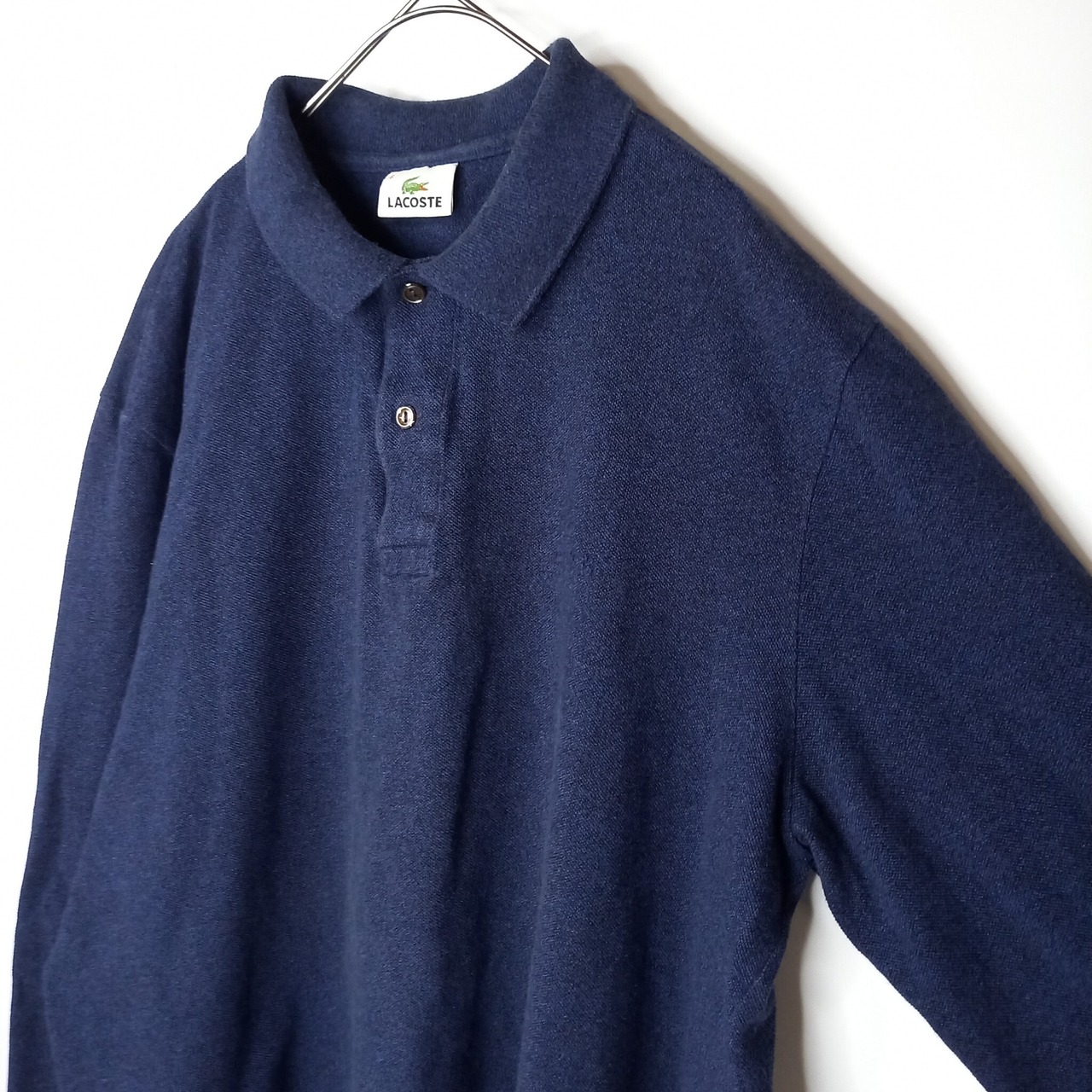 ラコステ　ポロシャツ　長袖　シェルボタン　無地　ユーロ古着　紺