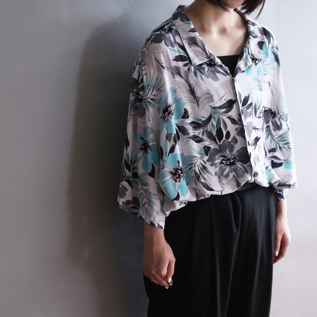 "水彩" botanical art design s/s rayon shirt