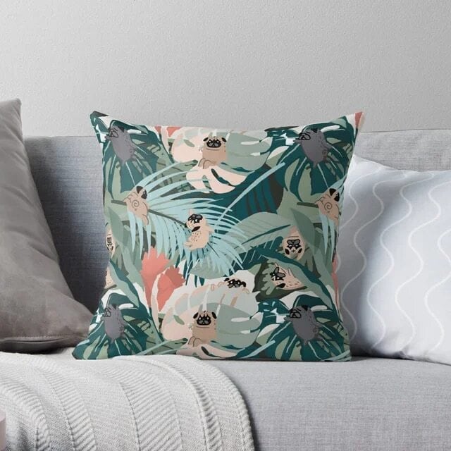 Cushion Cover -botanical pug- a-cush-96 | Pug shower - パグ