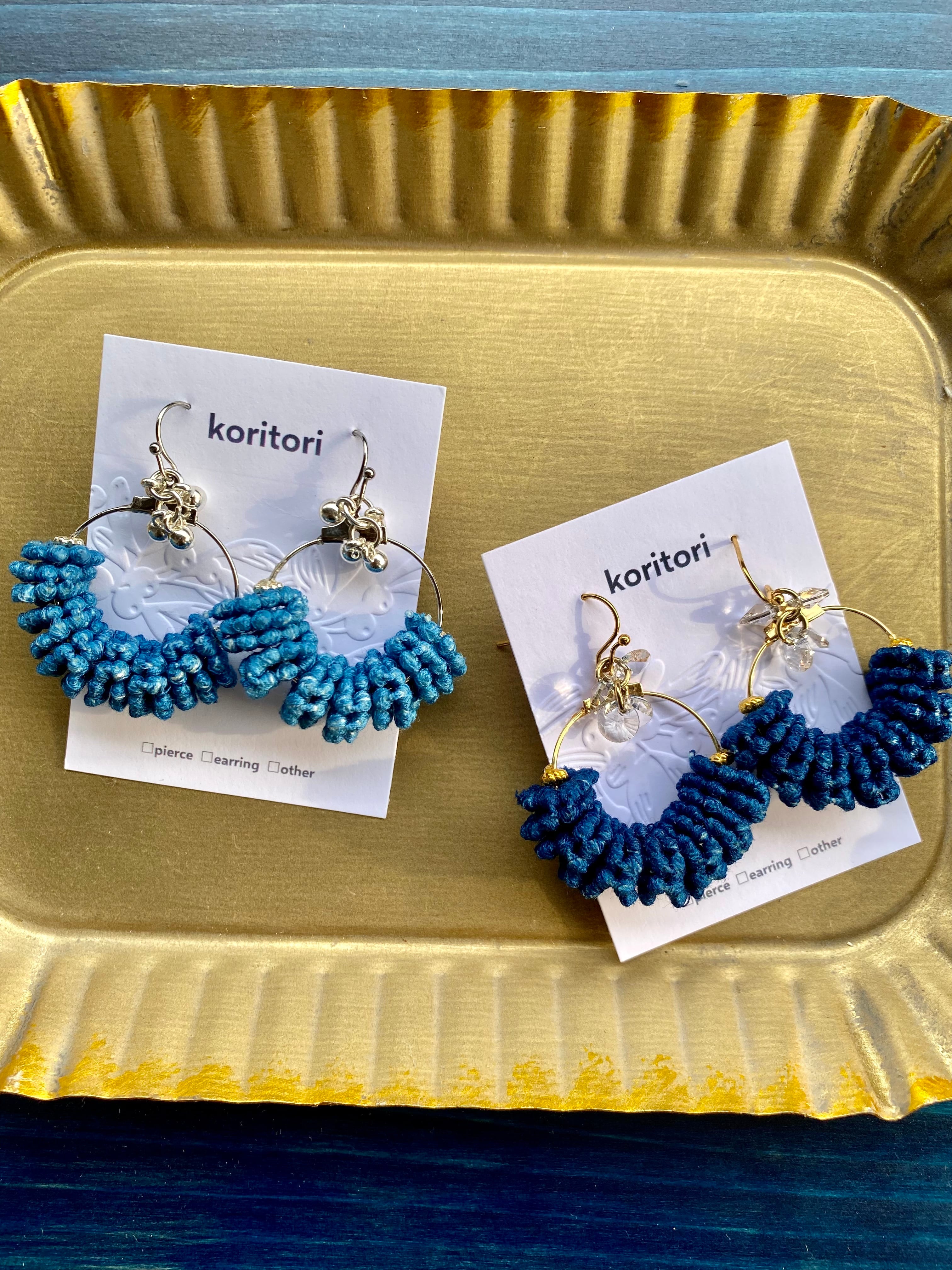 阿波藍本藍染めレースのフープピアス・イヤリング | koritori