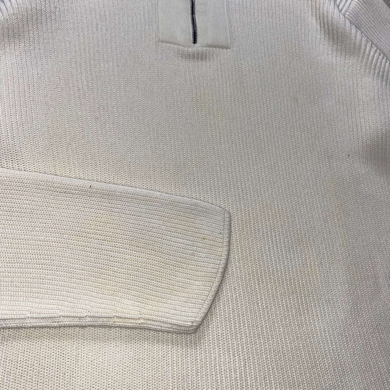 GIORGIO ARMANI white rib knit half zip sweater