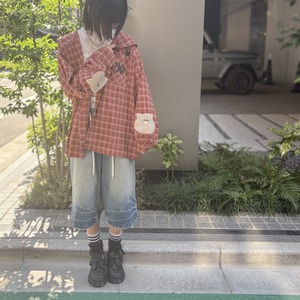 【会話のきっかけ服。】「そのフード可愛いですね」で繋がるねこ耳フード付きチェックシャツ【無言の自己紹介】