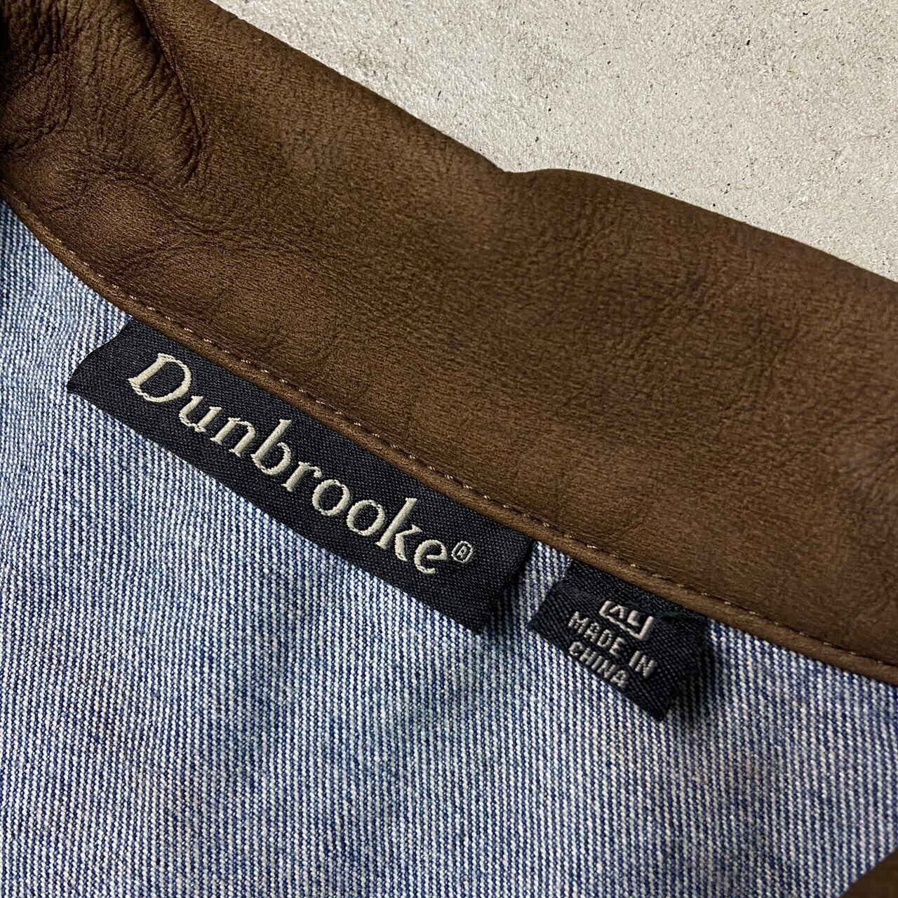 Dunbrooke デニムジャケット レザー襟 企業ロゴ刺繍 メンズL 古着