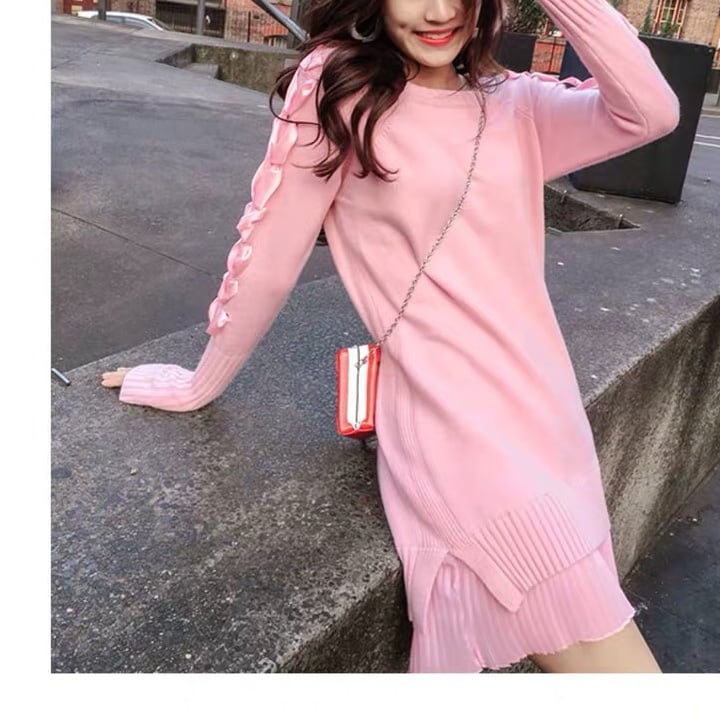 Apple様 ニットワンピ 36ピンク 楽天市場】ニットワンピース 全6色 ケーブル編み 立体フラワー