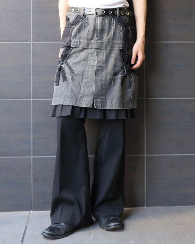 Layered hem denim skirt