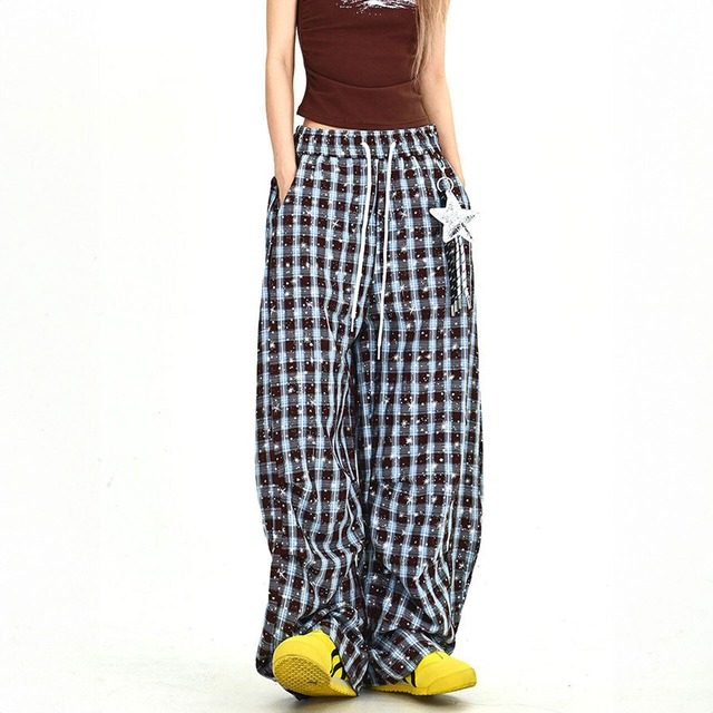 スタープリントチェックパターンワイドラインパンツ 1col   R01904