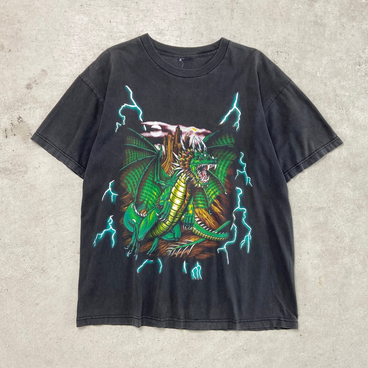 90年代 USA THUNDER サンダー ドラゴン オーバープリントTシャツ 90年代 USA THUNDER サンダー ドラゴン オーバープリントTシャツ