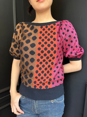 Yves Saint Laurent / vintage dot pattern short sleeve knit tops.