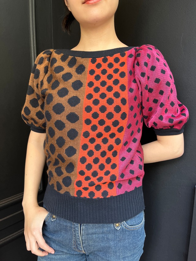 Yves Saint Laurent / vintage dot pattern short sleeve knit tops.