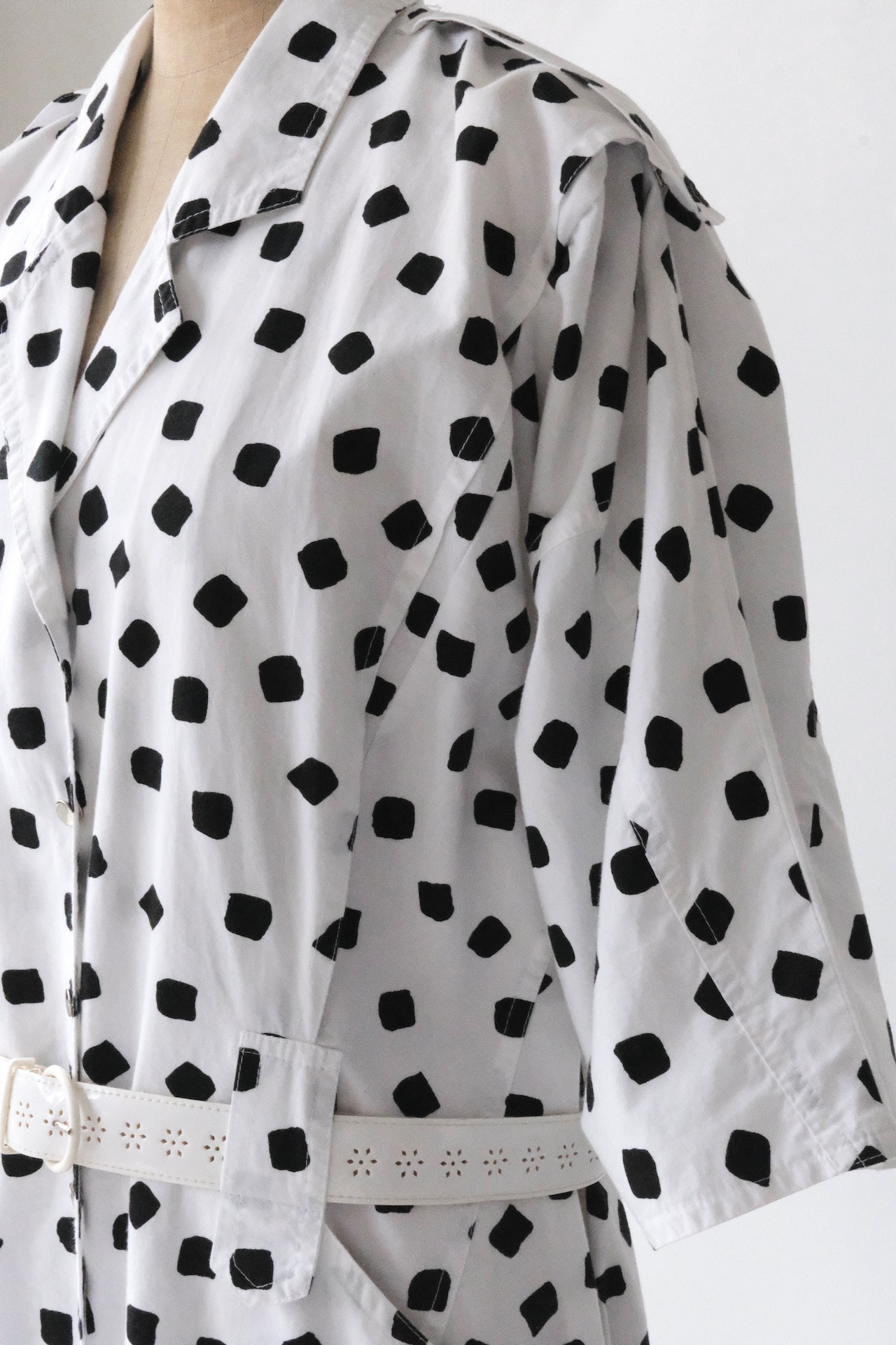 80's mood square dot shirt dress